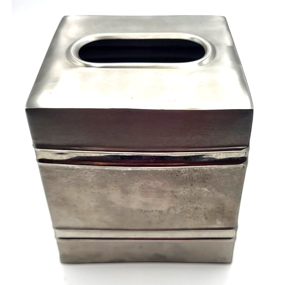 Paradigm Chrome Tissue Box Cover Made in India 5x5x5.5" NEW with Tag - Picture 2 of 8